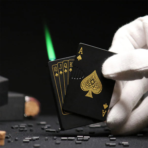 Card lighter with green flame